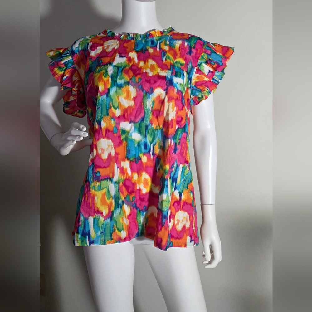 Colorful Ruffle Sleeve Women's Top - Picture 9 of 9